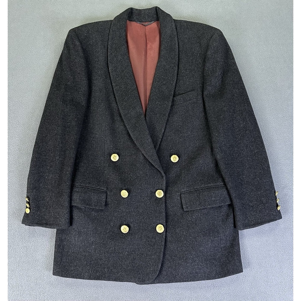 Pietrafesa Blazer Jacket 8 Grey Double Breasted Gold Button Camel Hair Italy